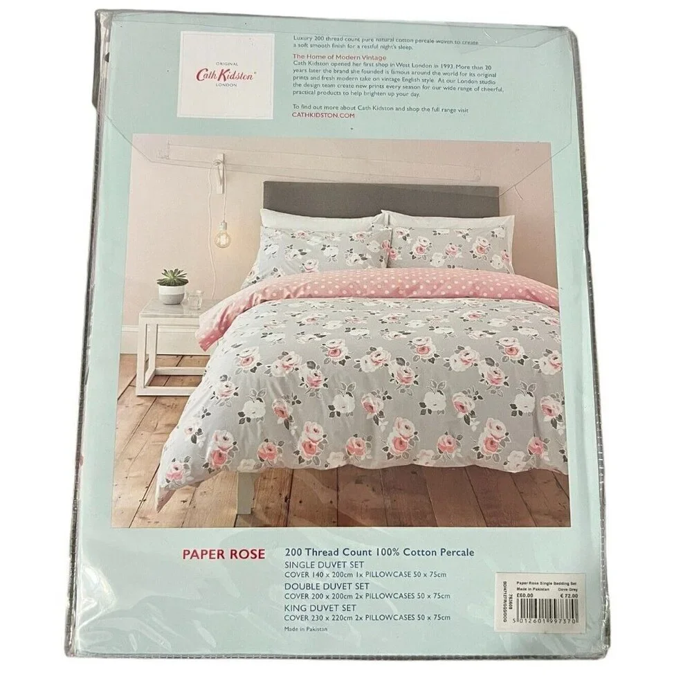 Cath Kidston Paper Rose Single Duvet Set Cover And Pillowcase 200 Count Floral